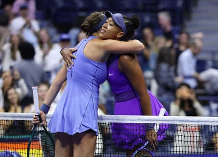 Anisimova and Osaka hug complete nan nett astatine nan extremity of nan match.