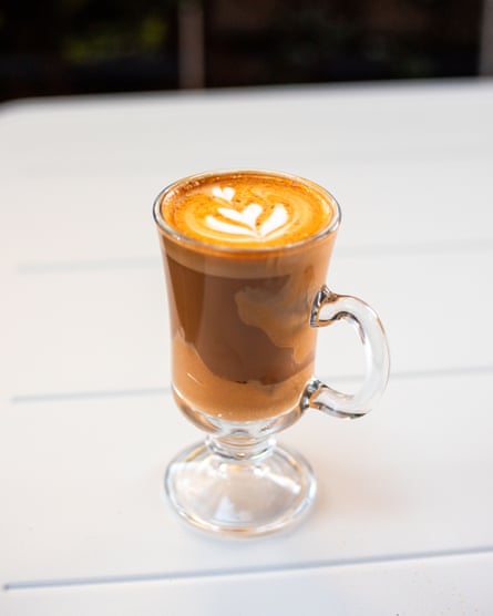 Milo latte from Adhika cafe, a Filipino-inspired cafe in Sydney.