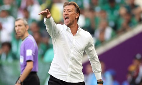 Hervé Renard directs his team during Saudi Arabia’s 2-1 victory against Argentina at the Lusail Stadium