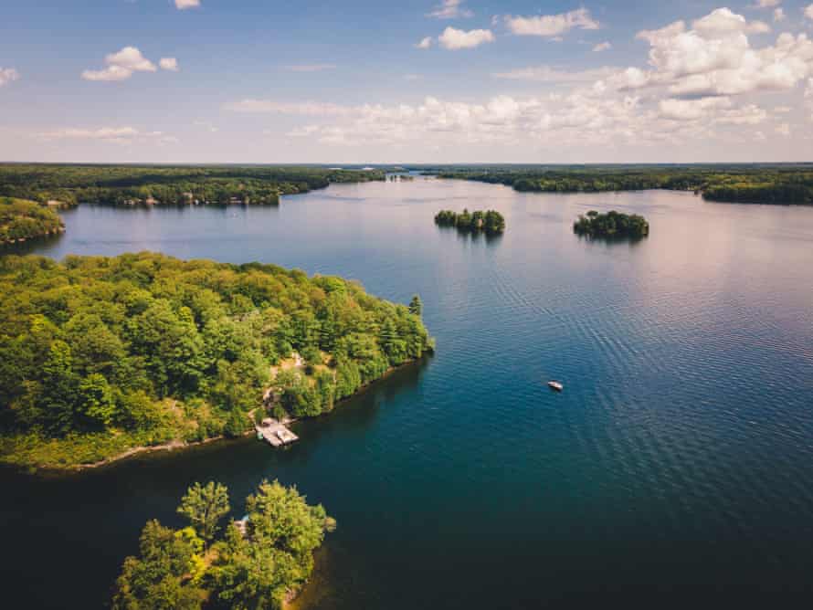 Aerial view of Muskoka lake with islands