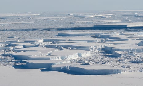 Tabular icebergs located between Antarctica’s Larsen C ice shelf and the A-68 ice island
