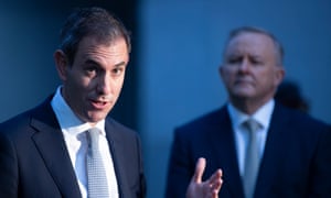 Shadow treasurer Jim Chalmers at a press conference with Labor leader Anthony Albanese