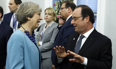 Theresa May and François Hollande at an EU leaders summit in Malta last month.
