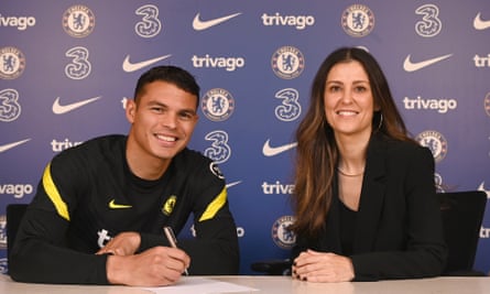 Thiago Silva of Chelsea signs a new contract alongside Marina Granovskaia