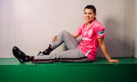Kenza Dali in the pink shirt worn by West Ham in October to mark breast cancer awareness month.
