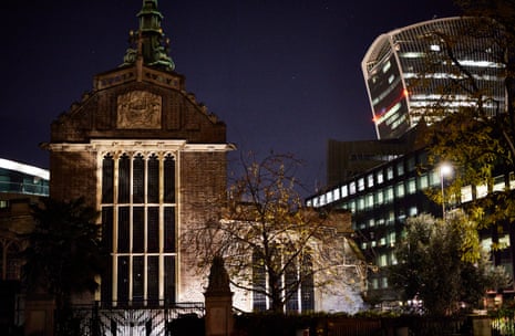 All Hallows church. Night walks in the City of London.