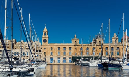 Malta Maritime Museum, seen from the harbour on a sunny day.