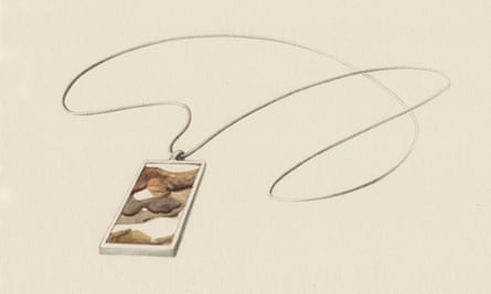 An illustration of a rectangle-shaped pendant on a cord