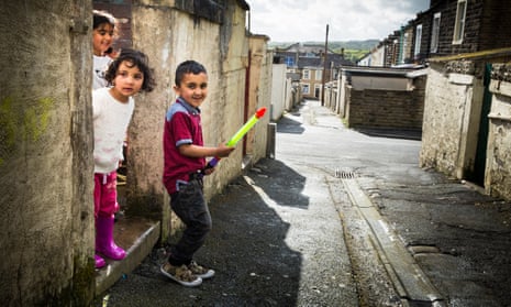 Children playing in the streets in Brierfield in Lancashire
