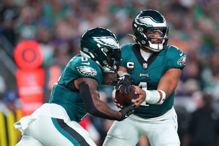D’Andre Swift, left, and Jalen Hurts have been two of the biggest reasons behind the Philadelphia Eagles’ undefeated start.