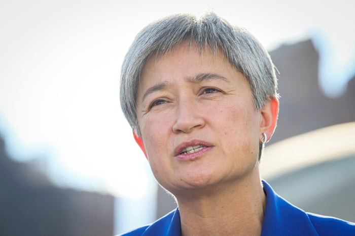 Penny Wong speaks to reporters on the sidelines the sidelines of the United Nations general assembly in New York.