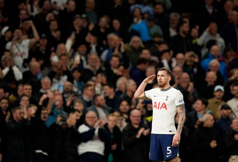 Tottenham Hotspur’s Pierre-Emile Hojbjerg celebrates after scoring his side’s second goal.