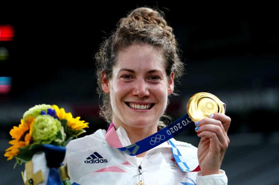 Kate French after winning the gold medal in the modern pentathlon. ‘I was there in Rio when we broke the medal chain of British women getting Olympic medals, so I’m so pleased we got it back on track.’