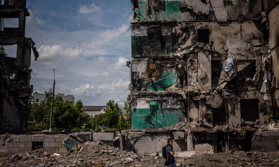 A destroyed apartment building in the town of Borodianka.