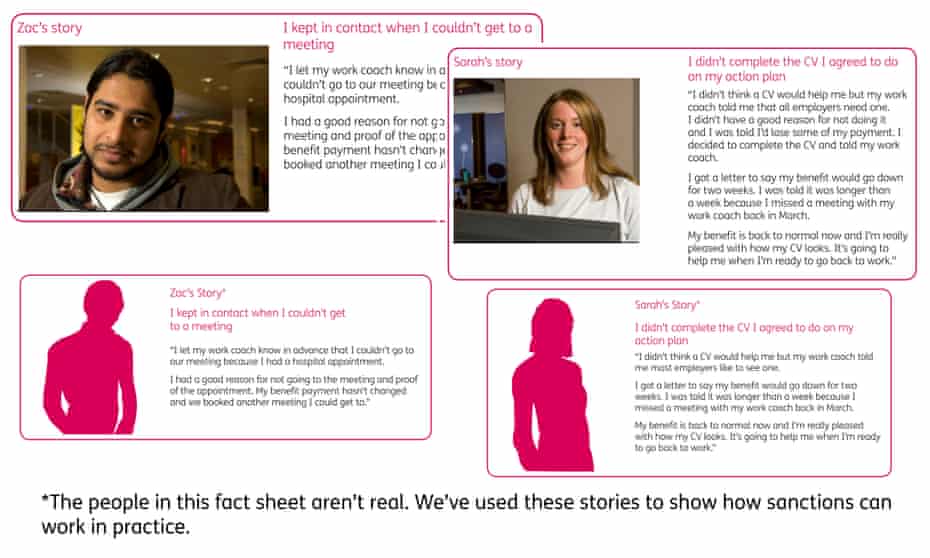 A DWP leaflet included pictures of ‘Sarah’ and ‘Zac’, who were presented as sickness benefits claimants – except neither existed. The DWP now says they were for ‘illustrative’ purposes only. 