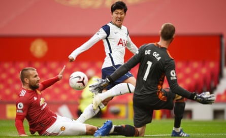 Son Heung-min scores Tottenham’s second goal in their 6-1 win at Manchester United