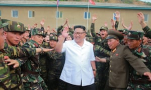 North Korean leader Kim Jong-un inspects a unit of the army.