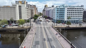 An aerial view of the traditional concentration point of Galo da Madrugada carnival, now empty in Recife, Brazil, on 13 February 2021. The festivities of the traditional Galo da Madrugada, which since 1994 holds the Guinness Record as the largest carnival party in the world with more than two million people, were cancelled this year due to the coronavirus pandemic. The Brazilian Northeast region, famous for its massive celebrations during Carnival season and the arrival of tourists, felt the effects of the Covid-19 restrictions.