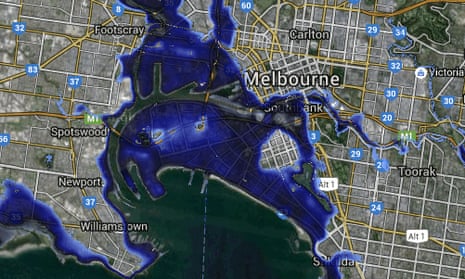 A visualisation of Melbourne in 2100 under a five-metre sea level rise scenario
