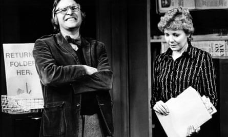 Dinsdale Landen (John) and Barbara Ferris (Leslie) in Alphabetical Order by Michael Frayn at the Hampstead Theatre Club, 1975, directed by Michael Rudman.