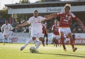 Top scorer Richard Yarsuvat shoots in Dalkurd’s 1-1 draw against Degerfors in July 2017.