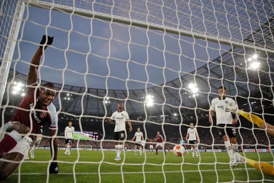Michail Antonio celebrates after scoring West Ham’s equaliser.