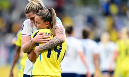 Sweden’s Johanna Rytting Kaneryd is consoled by Millie Bright after the final whistle.