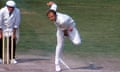 England's Derek Underwood, with umpire Dickie Bird behind him, bowls during the second Test against the West Indies at Edgbaston in 1973