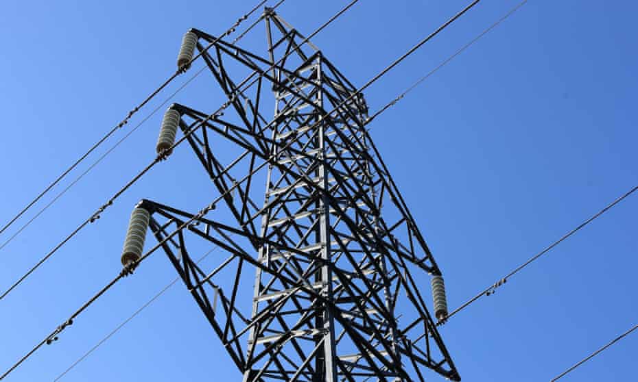 Power lines connected to an electricity pylon