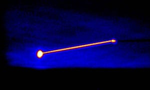 An infrared image of the Missile Defense Agency’s Airborne Laser destroying a target missile.