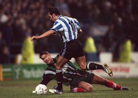 Paolo Di Canio scores the winning goal against Barnsley at Hillsbrough