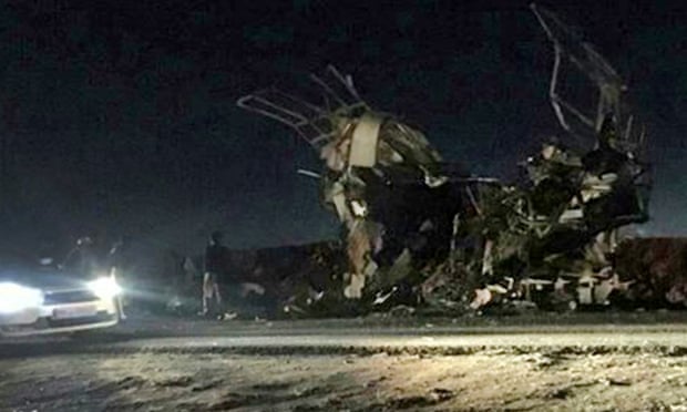 An image released by the Fars news agency of the wreckage of the bus
