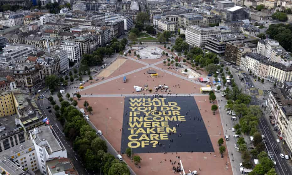 A giant poster installed in a square in Geneva