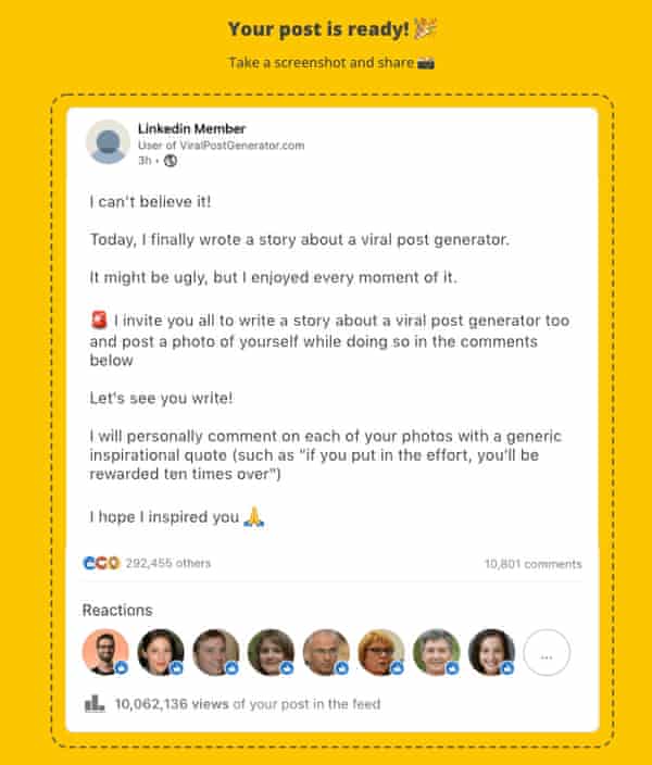 Finally A Viral Post Generator For Linkedin Posts So You Can Spend More Time On Career Goals Jennifer Wong The Guardian Finally A Viral Post Generator For Linkedin Posts So You Can Spend More Time On Career Goals Jennifer Wong The Guardian