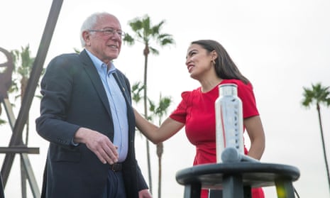 Alexandria Ocasio-Cortez introduces Bernie Sanders at a campaign rally at Venice Beach in Los Angeles, California, last week.
