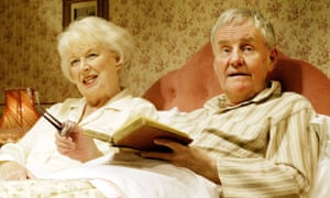 June Whitfield as Delia with Richard Briers as Ernest in Bedroom Farce at the Aldwych Theatre in London on 4 April 2002