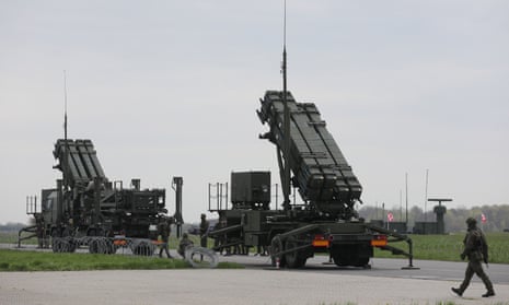 American Patriot surface-to-air missile system presented at the Warsaw-Radom Airport in Radom, 20 April 2023.