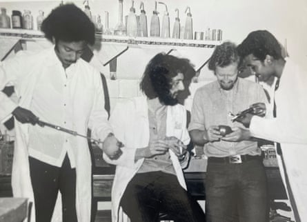 Keith Thompson, second from left, with colleagues in Khartoum, Sudan, pressure testing fruit and vegetables in 1974 on a UN placement