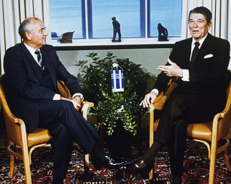 Mikhail Gorbachev, Ronald Reagan<br>FILE - Soviet Leader Mikhail Gorbachev, left, and U.S. President Ronald Reagan talk during their meeting in Reykjavik, Iceland, Saturday, Oct. 11, 1986. Russian news agencies are reporting that former Soviet President Mikhail Gorbachev has died at 91. The Tass, RIA Novosti and Interfax news agencies cited the Central Clinical Hospital. (AP Photo/Scott Stewart, File)