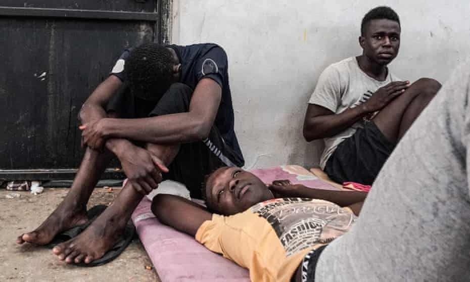People at a detention centre in Zawiyah, Libya