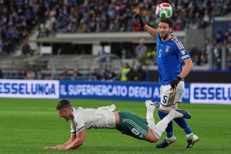 Jamie Donley is fouled by Manuel Locatelli.