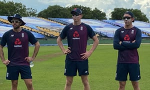 Ben Foakes, Zak Crawley and Dan Lawrence in an England training session at Hambantota