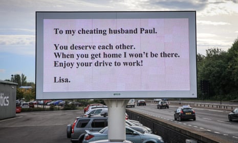 ‘Cheating husband’ sign beside Sheffield Parkway