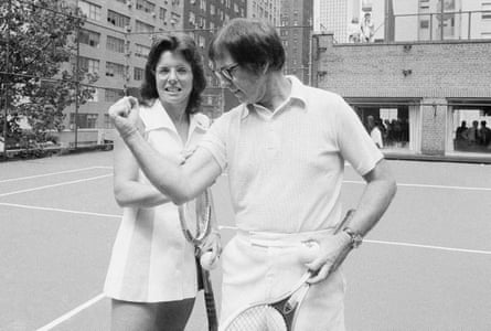 Billie Jean King took on Bobby Riggs in tennis’s original Battle of the Sexes in New York in 1973, winning 6-4, 6-3, 6-3.