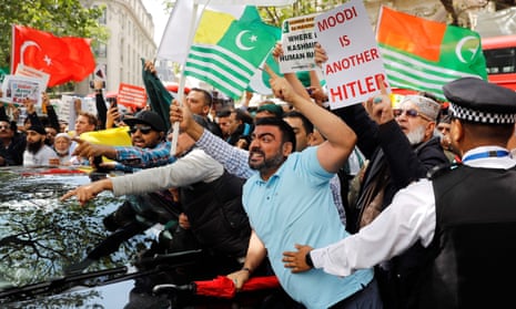 Protests in London against direct rule in Indian-held Kashmir.