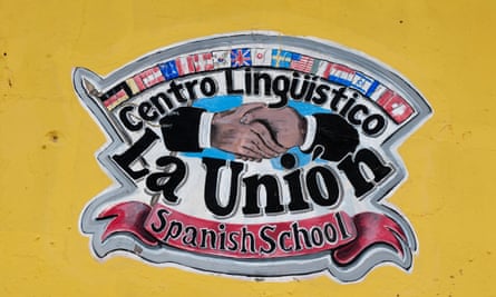 Spanish language school sign, Antigua Guatemala.