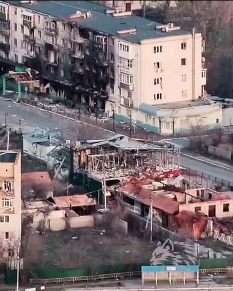 War-damaged buildings in Oleshky