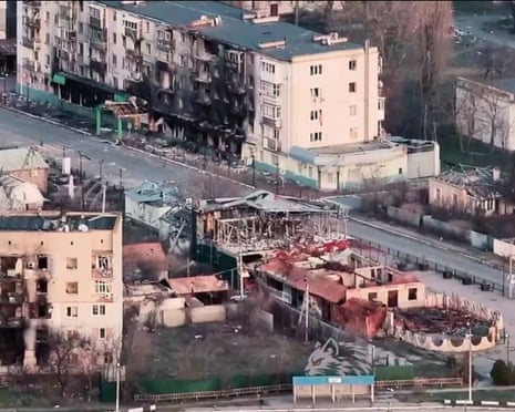 War-damaged buildings in Oleshky