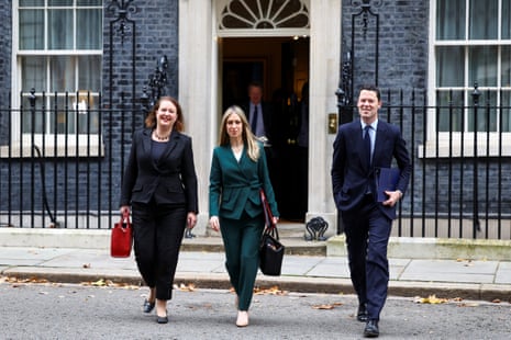 Left to right: Victoria Prentis, the attorney general; Laura Trott, the chief secretary to the Treasury; and Alex Chalk, the justice secretary, leaving cabinet.