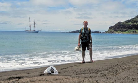 Nasa researcher Dan Slayback making land on the new Tongan Island